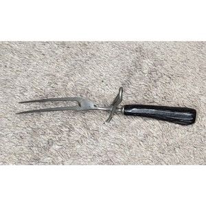 Vintage Antler Horn Style Handle Meat Carving Serving Fork with Built In Stand